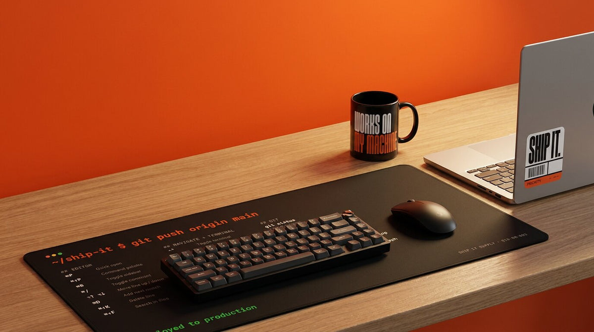 Terminal Desk Mat styled with other Ship It Supply gear